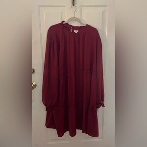 LuLaRoe Burgundy Red Tiered Long Sleeve Dress